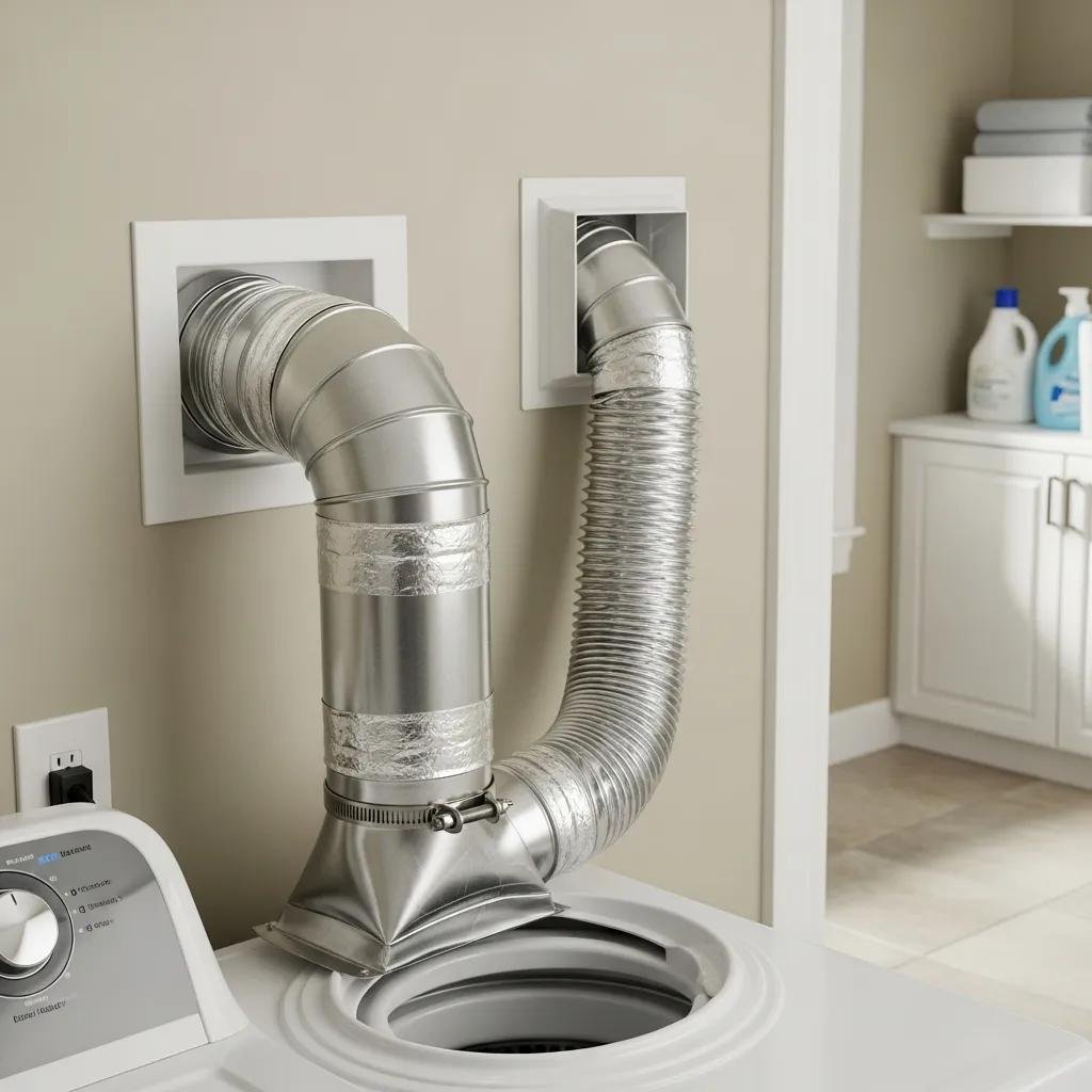 Close-up of a properly installed dryer vent system in a clean laundry area