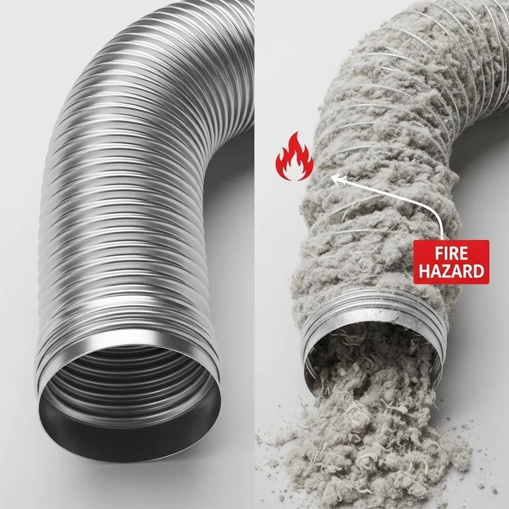 Comparison of clean and dirty dryer vent systems highlighting fire safety