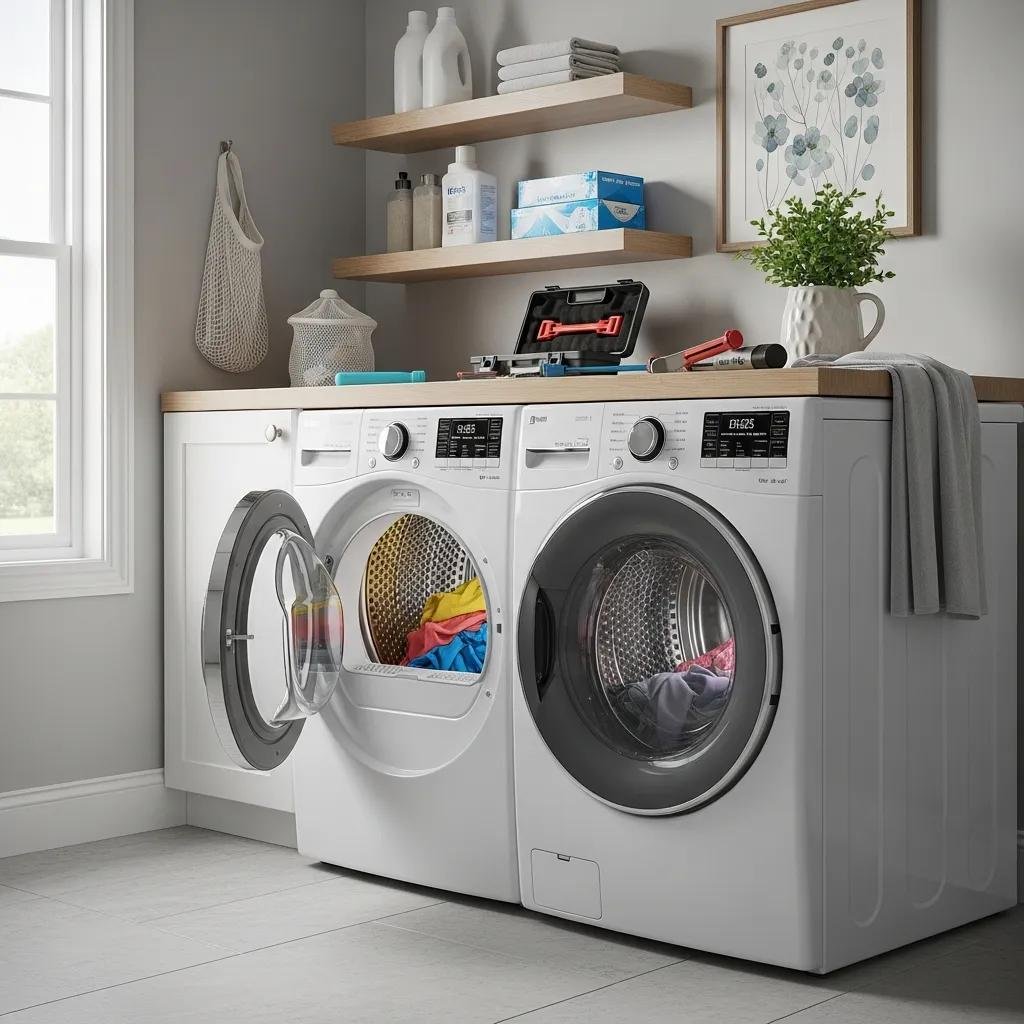 High-efficiency dryer in a modern laundry room, emphasizing appliance maintenance