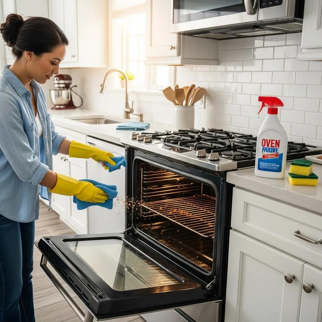 Homeowner performing routine maintenance on a gas oven